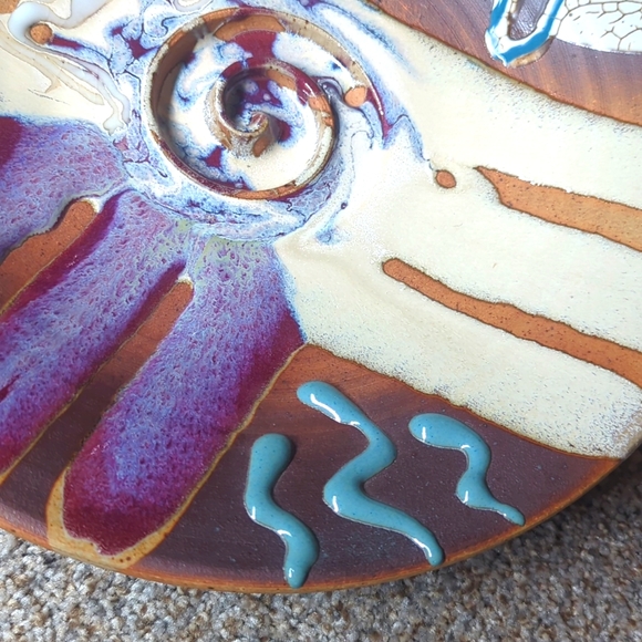 VINTAGE MICHAEL PATTON STUDIO SEATTLE ART POTTERY STONEWARE CHARGER PLATE 12.5" - Picture 2 of 7